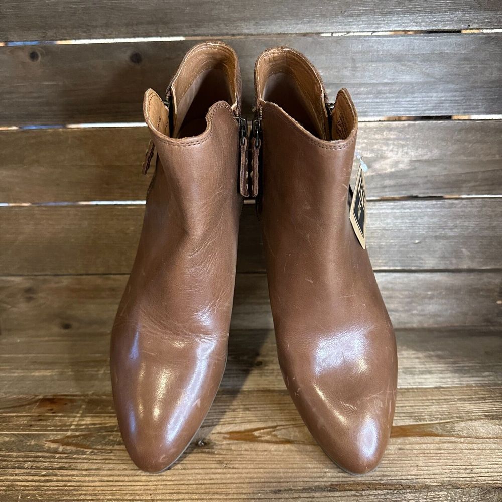 New Womens Frye Judith Zip‎ Brown Leather Heeled Ankle Booties Boots Size 10 M - Picture 3 of 6